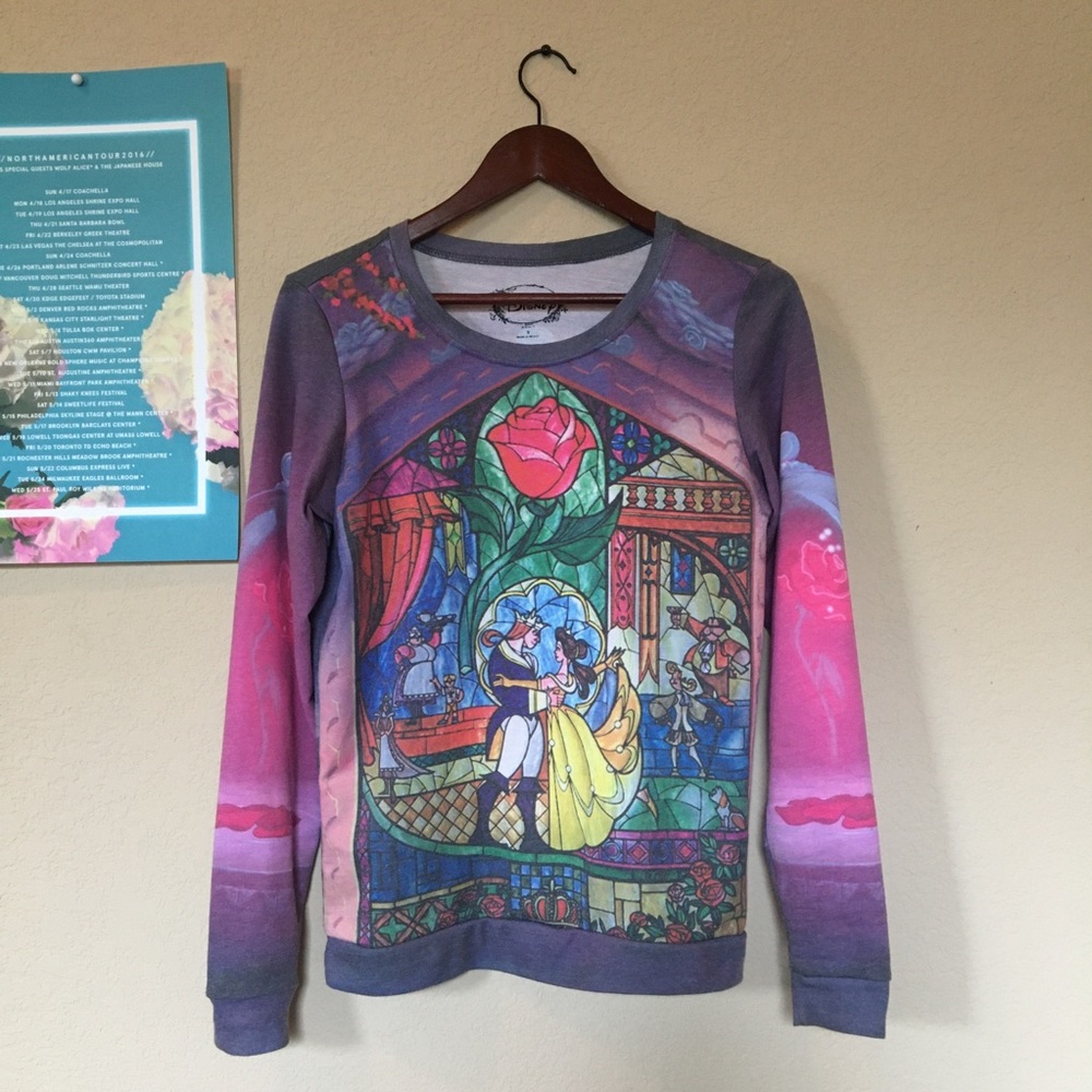 Disney beauty and the beast stained glass crewneck
